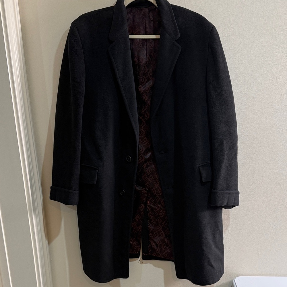 Vintage men’s Mongolian black cashmere overcoat Sz M/L